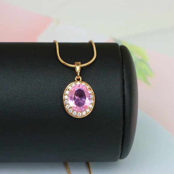 "Oval Pink Pendant with Crystal Accents in Rose Gold-Plated Setting, XPPT1620 - Picture 3 of 13